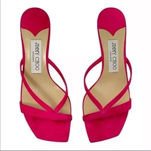 NEW 💖 JIMMY CHOO Maelie 70mm Suede Sandals in Fuchsia